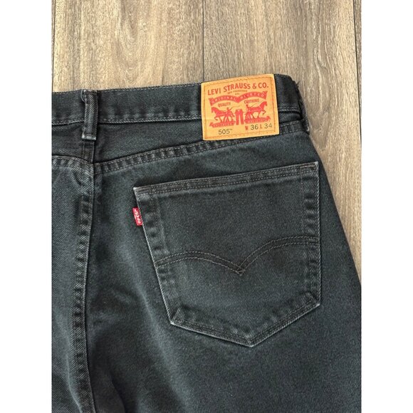 LEVI'S 505 MENS DENIM WASH BLACK JEANS STRAIGHT LEG 36X34 LONG-TALL 100% COTTON - Picture 8 of 11